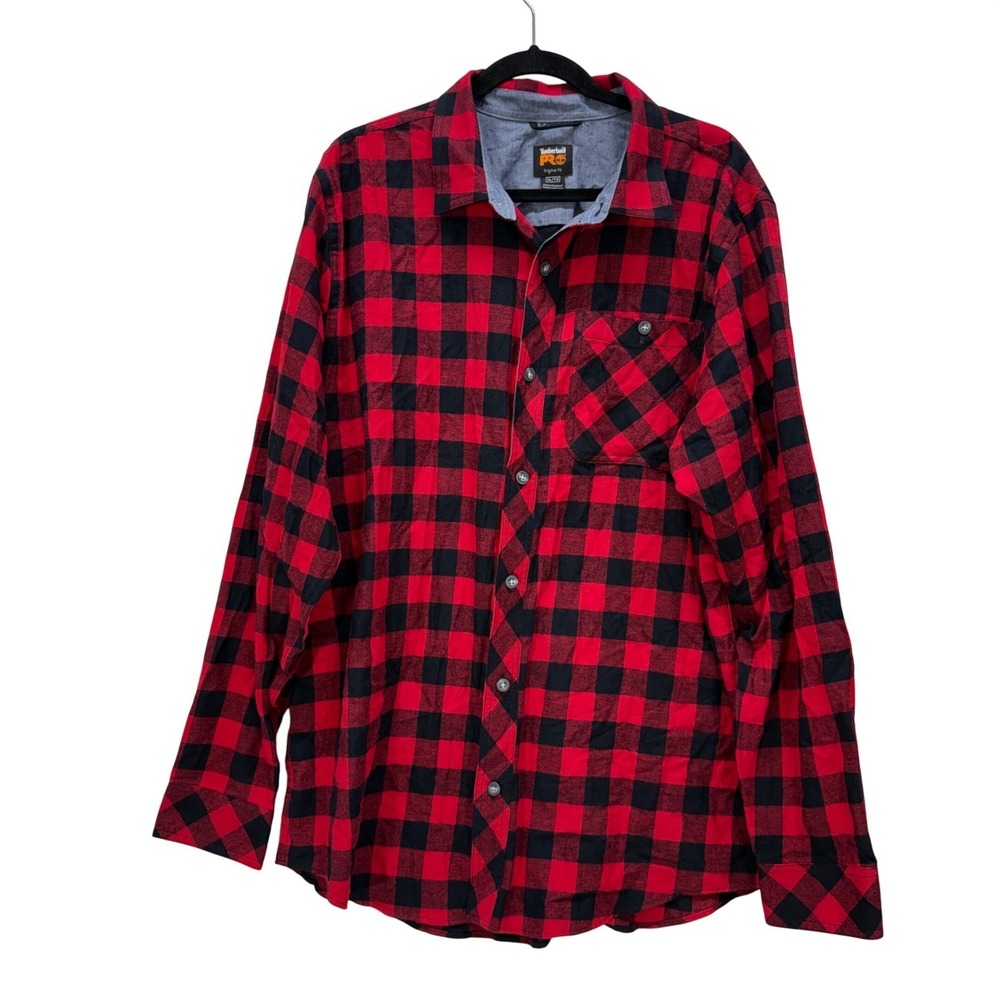 Timberland PRO Mens XL Red Black Buffalo Plaid Flannel Button Down Shirt